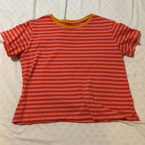 Free Assembly Striped Contrast Tee in Pink & Red with Orange Trim